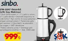 SİNBO STM-5847 ELEKTRİKLİ ÇELİK ÇAY MAKİNESİ